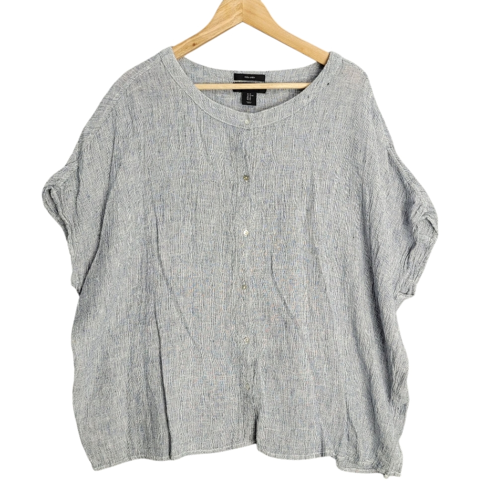Tahari Blouse Womens Medium Blue Linen Lagenlook Oversized Slouchy Beachy Top